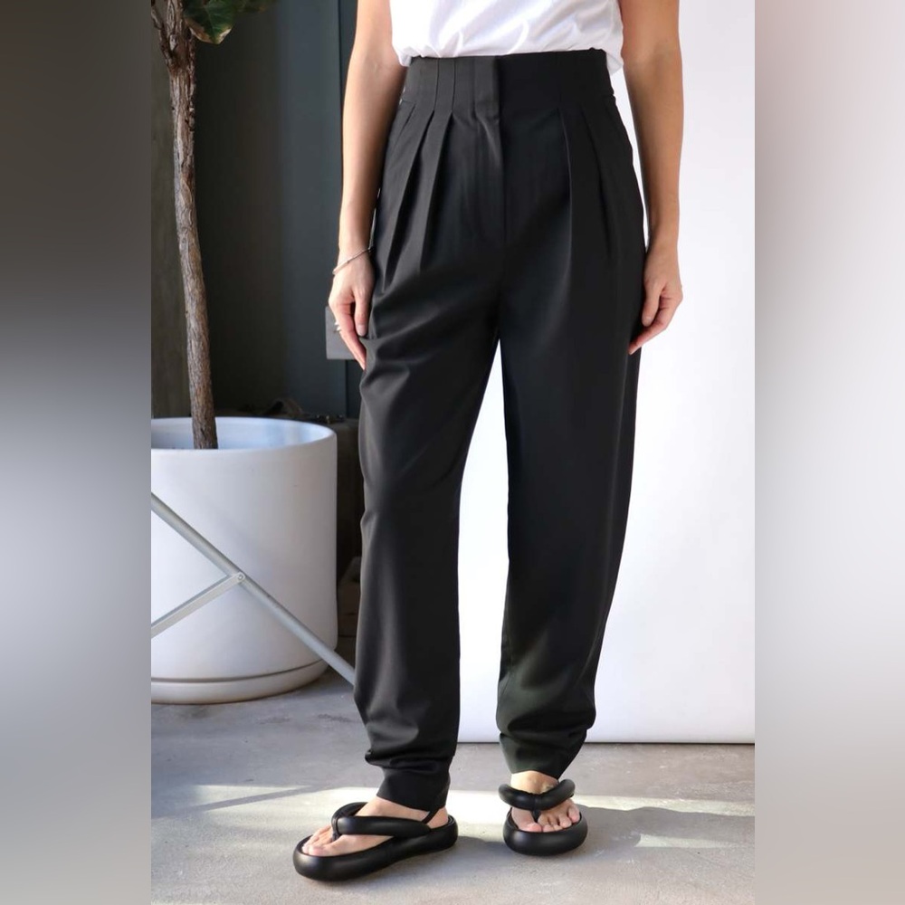Tibi Black Pleated High-Waist Trousers